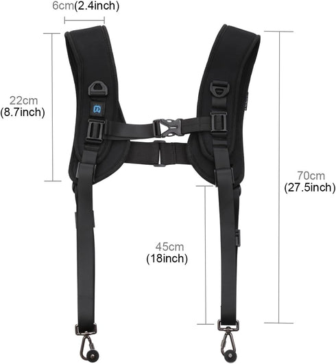 PULUZ Dual Camera Shoulder Harness, Quick Release Double Camera Tether Strap with Soft Pad and 1/4 inch Screw
