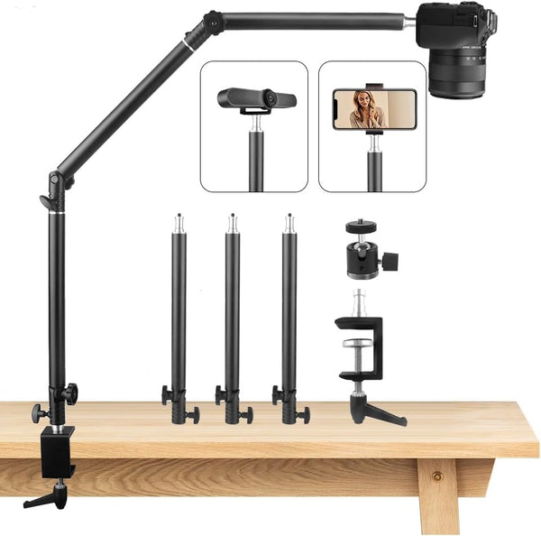 Heavy Duty Overhead Camera Desk Mount Stand, 14.5"-41" with 1/4" Screw, 360° Rotatable Detachable Boom Arm for Streaming