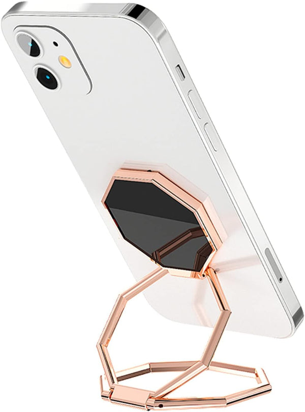 Cellphone Ring Holder Finger Kickstand, Foldable 360° Rotation, Metal Multi-Angle for Phone Back Grip, Rose Gold