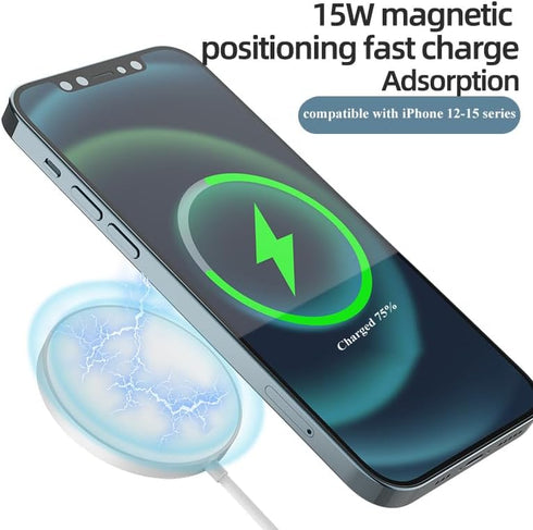 15W Magnetic Wireless Charger for iPhone 12/13/14/15 Series, Fast Charging Pad Travel Portable