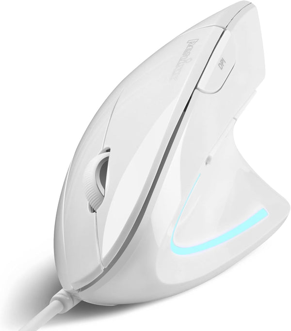 Perixx PERIMICE-513W Wired USB Mouse - Vertical Right-Handed Design - 6 Buttons, 1000/1600 DPI - White