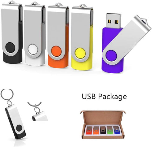 Aiibe 5 Pack 64GB USB Flash Drive, 64 GB Thumb Drive, Swivel USB Stick USB 2.0 Pen Drive in 5 Mixed Colors
