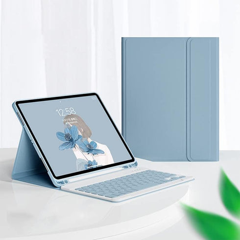 iPad Pro 11 inch 4th Generation 2022 Keyboard Case, Detachable Bluetooth Keyboard Cover with Pencil Holder (Mist Blue)