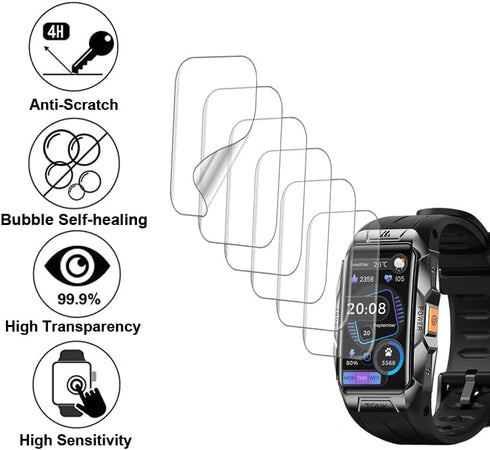 Screen Protector for KOSPET TANK X1, AMAZTIM X1 1.47” Rugged Smart Watch, Soft TPU, 6-pack, Bubble Self-healing