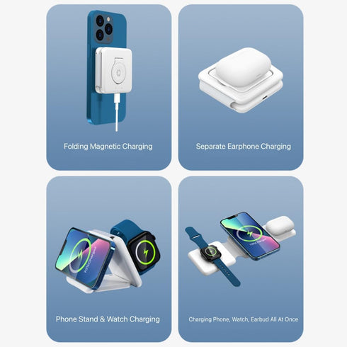 Wireless Charging Station 3 in 1 - Foldable Magnetic 15W Travel Multiple Devices Fast Charger for iPhone 15/14/13/12