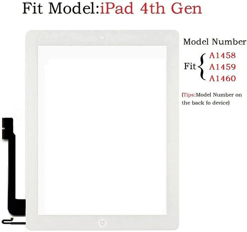 Touch Screen Digitizer Replacement for White iPad 4 4th Generation A1458 A1459 A1460 Repair Kit with Frame Bezel