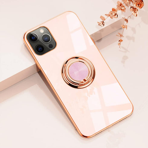 Omorro Rose Gold iPhone 13 Pro Case - Kickstand Ring Holder with 360 Rotation, Slim Luxury Girly Case