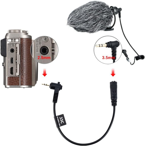 JJC 3.5mm Female to 2.5mm Male Microphone Audio Cable Mic Adapter for Fuji Fujifilm X-T30 II, X-T30, X-T20, X-T10,