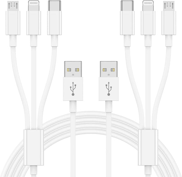 Multi Charger Cable 6Ft 2Pack, 3 in 1 Charging Cord, Universal Phone Charger, Multiple USB-A to Lightning/USB-Type