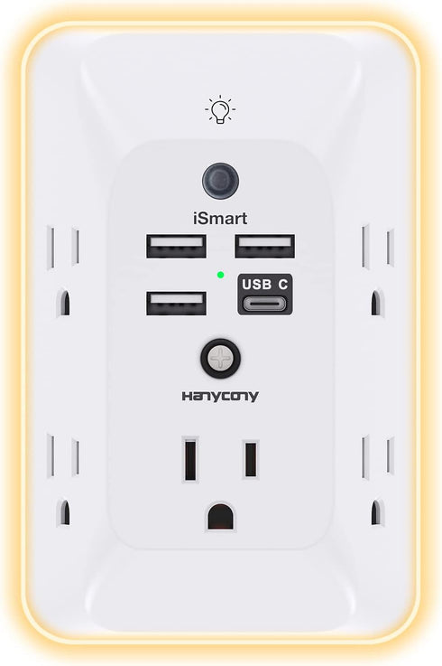HANYCONY Outlet Extender with Night Light, Multi Plug Outlet, USB Wall Charger Surge