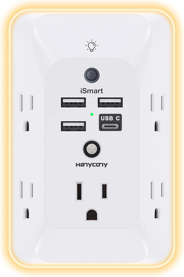 HANYCONY Outlet Extender with Night Light, Multi Plug Outlet, USB Wall Charger Surge