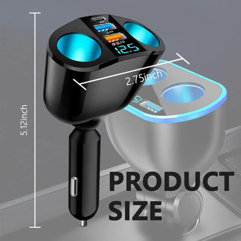 5 Port Cigarette Lighter Splitter,QC3.0&PD 20W Super Fast Car Charger with Dual Cigarette Lighter Plug with LED Voltmeter Compatible with iPhone 15 Pro iPad Dash Cam GPS (PD+QC+2.4A) 2Pcs by Aokdom