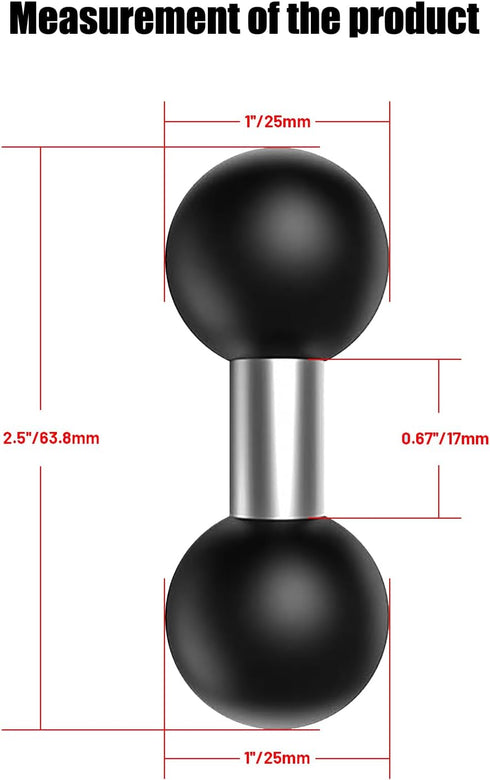 Double 1" Ball Mount Base Adapter, Compatible with RAM Mounts B Size 1 inch Double Ball Socket Arms, Black