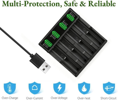 Generic 18650 4 3.7V 10440 14500 16340 18350 18500 18700 20700 21700 26650 Battery Charger, Bay LCD Display Smart Fast