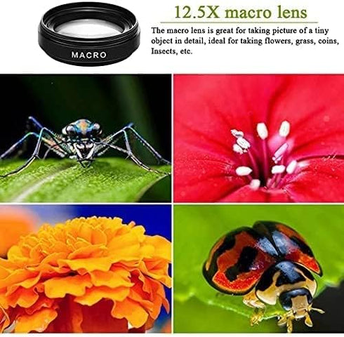 Mobile Phone Wide-Angle Lens 0.45X Mobile Phone Camera Lens Kit Macro Lens 12.5X Universal for iPhone Android