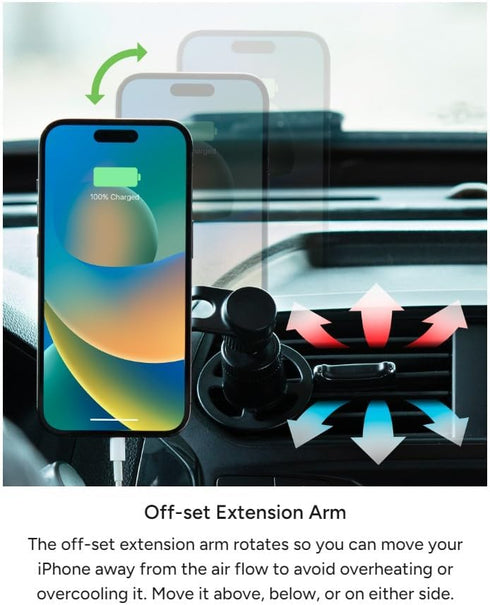 mophie 16/15/14/13/12 Magnetic Vent Mount for Apple iPhone Series - MagSafe Compatible, Adjustable Arm, Multiple