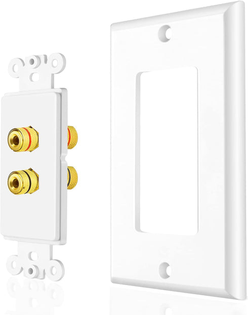 TNP 2 Pack Home Theater Speaker Wall Plate Outlet - Gold Plated Copper Banana Plug Binding Post Connector, White