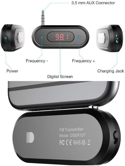 ASHATA 3.5MM Phone/Pad/MP3/MP4/MP5/Tablet 300mAh Audio Head Mobile FM Transmitter Built in Battery Car Radio