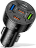 65W 5 Ports Car Charger USB Adapter, Type C PD30W & QC3.0 Fast Charging for iPhone/Android/Samsung/iPad Pro (Black)