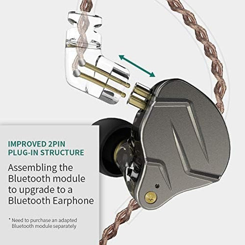 erjigo KZ ZSN Pro Dynamic Hybrid Dual Driver in Ear Earphones Detachable Tangle-Free Cable Musicians in-Ear Earbuds