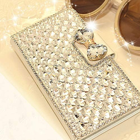 Bonitec iPhone 12 Wallet Case, Luxury Glitter Bowknot Crystal Diamond Flip Stand Case with Card Slot