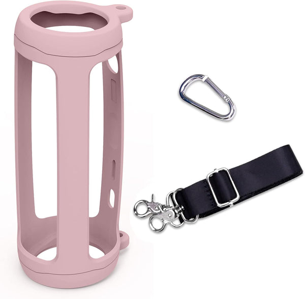 LTGEM Silicone Protective Case for JBL Flip 6 Portable Bluetooth Speaker with Extra Carabiner and Strap - Pink (Case