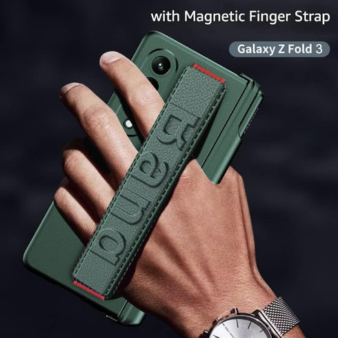 for Samsung Galaxy Z Fold 3 Case with Wrist Strap & Screen Protector & S Pen Slot,Magnetic Hinge Protective Bumper Case Ultra Slim Shockproof Anti-scratch for Samsung Z Fold 3 5G (Green)