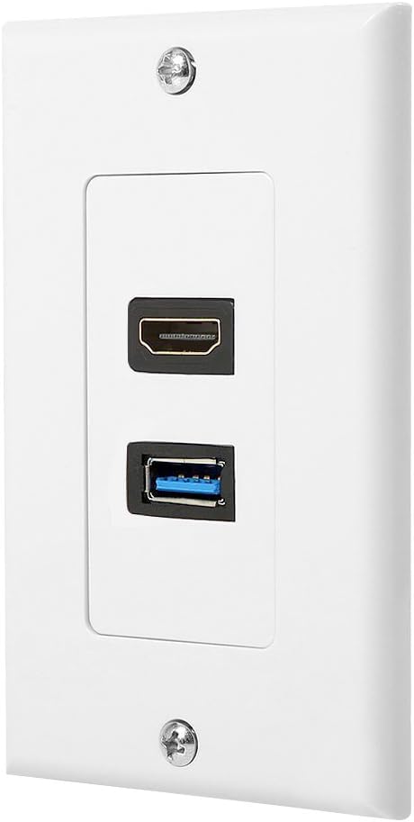 ZEXMTE White HDMI and USB 3.0 Wall Plate Charger Outlet Mount Socket Cover for High-Speed Charging Panel