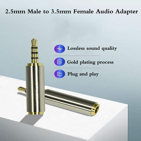 Adhiper 2.5mm Male to 3.5mm Female Audio Adapter, Gold Plated Aux Plug Splitter, 3 Ring Jack Support (2 Pack)