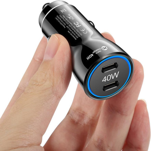 USB C Car Charger, 2-Port 40W Dual USB-C Power Adapter, PD/QC Fast Charging for iPhone, Samsung Galaxy, Pixel