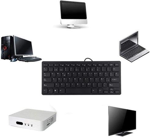 Tosuny Spanish Computer Keyboard, Wired Mini Portable Ultrathin Silent Business Keyboard with 78 Keys