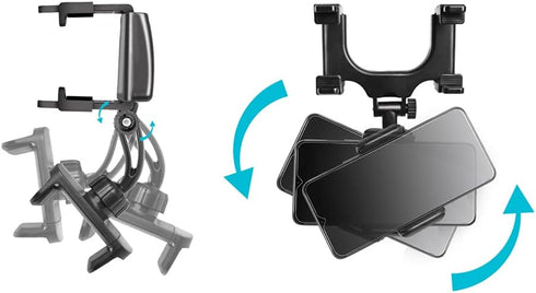 VAGURFO Rear View Mirror Phone Holder Mount, Universal Smartphone Cradle with 270° Swivel and Adjustable Clips - Black