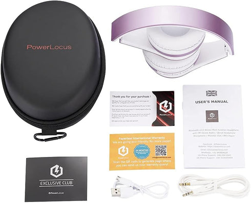 PowerLocus Wireless Bluetooth Over-Ear Stereo Headphones, Foldable with Built-in Microphone for iPhone, Samsung