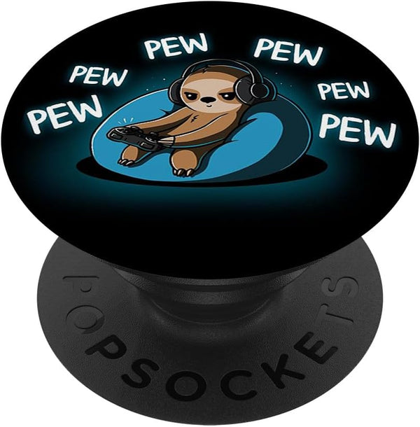 Pew Pew Cute Gamer Sloth Video Game Controller Gaming Black PopSockets Standard PopGrip