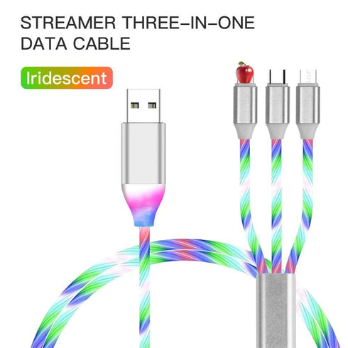 3 in 1 Multi Charging Cable, LED Flowing Light Up Charger Cable, Micro Type-C Charging Cable for Most Smartphones - Red