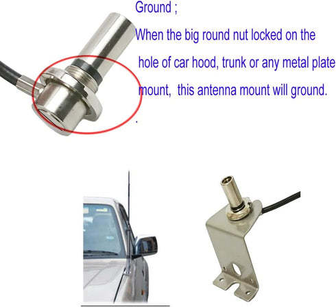 UngSung 3/8 24 PL-259 15FT RG58A/U x Vehicle CB Antenna Mount Bulkhead Stud Mount to Connector with CB Coaxial Cable