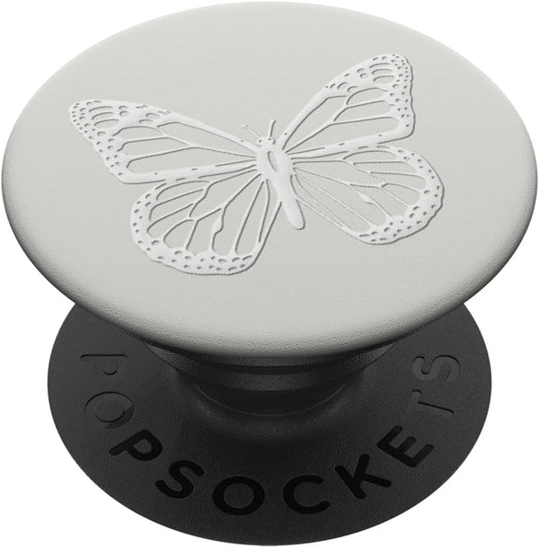 White Butterfly PopSockets Standard PopGrip on Light Silver Phone Grip