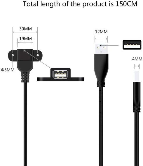 QiCheng&LYS 5ft USB 2.0 Male to Dual Female Charging Extension Cable for Nightstand, Sofa, EV Charging (2 pcs + Adapter)