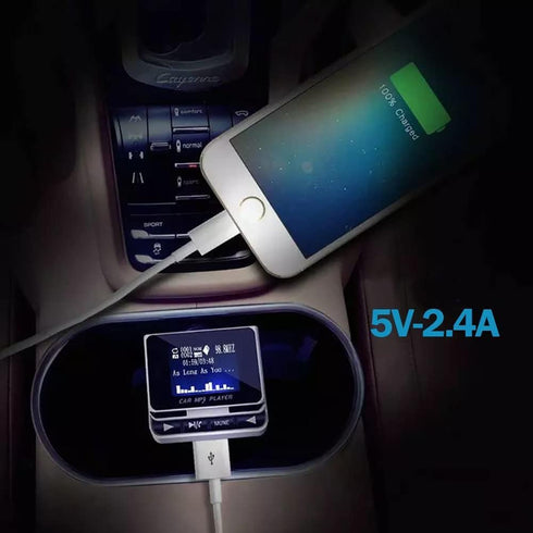 Bluetooth FM Transmitter for Car, Wireless Radio Adapter with Remote Control, Handsfree Auto Kit, USB Charger, and Aux