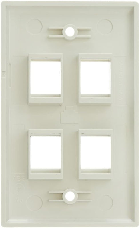 Keystone Wall Plate 4 Port, White, for Cat5e, Cat6, Coax, Aux, Single Gang