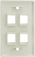 Keystone Wall Plate 4 Port, White, for Cat5e, Cat6, Coax, Aux, Single Gang