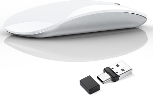 Uiosmuph G11 Wireless Mouse, USB C Rechargeable Slim Silent Computer Mouse with USB Nano Receiver for Laptop/Mac/PC