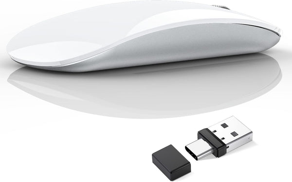Uiosmuph G11 Wireless Mouse, USB C Rechargeable Slim Silent Computer Mouse with USB Nano Receiver for Laptop/Mac/PC