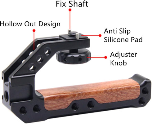 Wooden Camera Top Handle with 3 Cold Shoes, FUGASUN Grip for DSLR with 1/4", 3/8" Threaded Holes