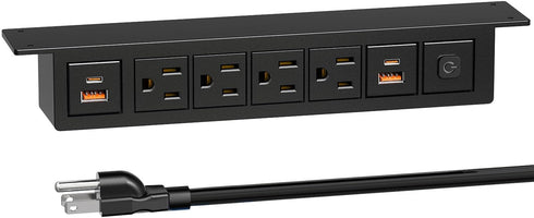Under Desk Power Strip with PD 20W USB C, QBA 8-in-1 Desk Outlet Station, 4 AC Outlets, 6FT Cable (Black)