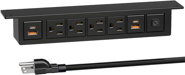 Under Desk Power Strip with PD 20W USB C, QBA 8-in-1 Desk Outlet Station, 4 AC Outlets, 6FT Cable (Black)