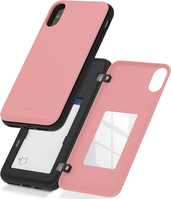 GOOSPERY Magnetic Secure Bumper Case for iPhone Xs/X, Card Holder Wallet, Dual Layer Protection with Sticky Mirror