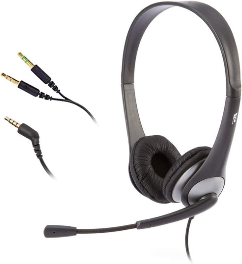Cyber Acoustics AC-204 Stereo Headset, 3.5mm with Y-Adapter for Home & K12 Classroom Education.