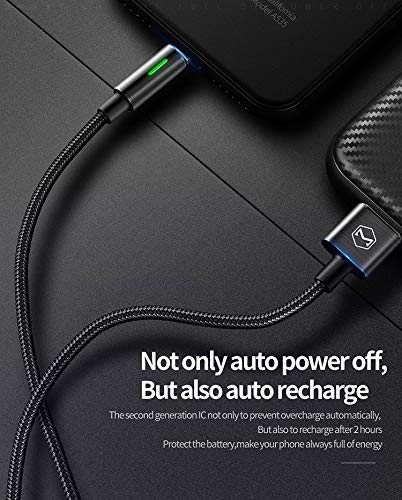 mcdodo 6FT/1.8M Smart LED USB Data Cable: Auto Disconnect & Recharge, Nylon Braided, Compatible with New Phones (Black)