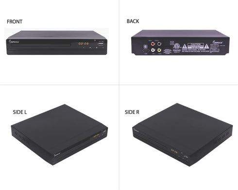 Impecca MP3 1080P, 2.0 100-240V DVHP9117 DVD Player for TV Multi-Region HDMI, RCA AV Cable, USB, CD Playback